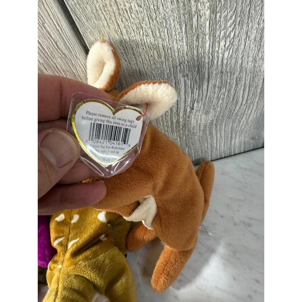 Ty Beanie Babies Lot 3 Millennium Purple Bear Whisper Deer Pouch Kangaroo Tags
